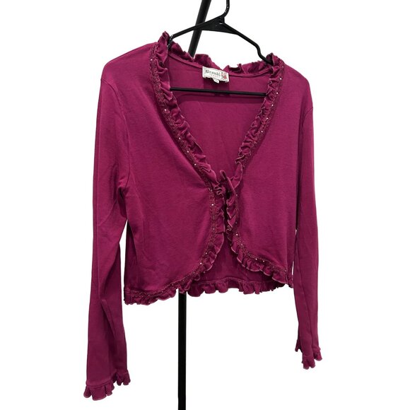 Brandl Tracht XL Magenta Ruffled Cotton Cardigan Shrug Sweater - Picture 3 of 8